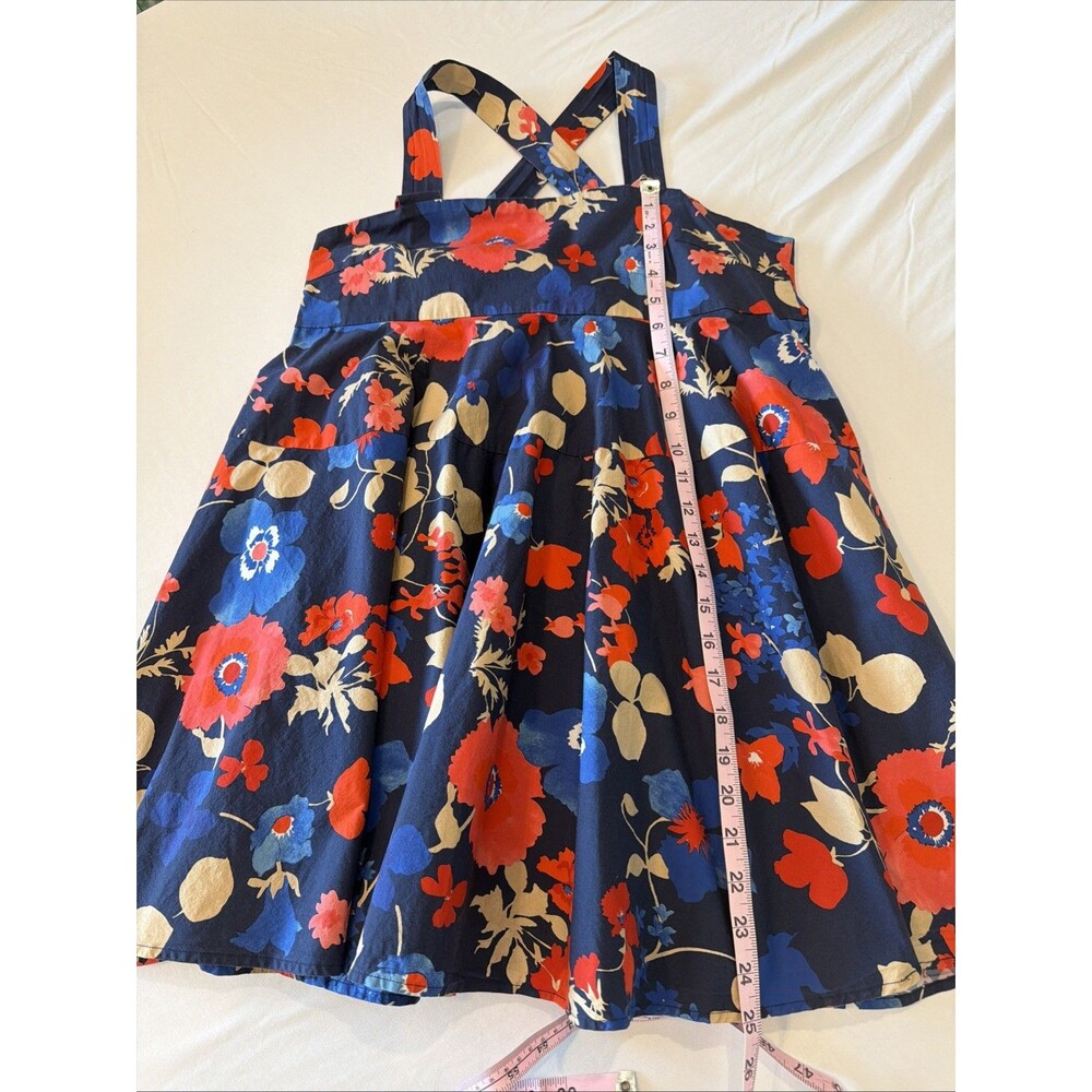 Peter Som Floral Mini Dress Sz 10 Blue Red Tie Back Babydoll Sundress Pockets EU - Picture 12 of 16